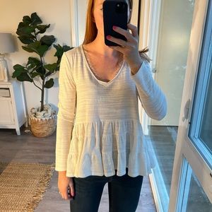 Anthropologie Deletta cream tiered swing long sleeve top, size S